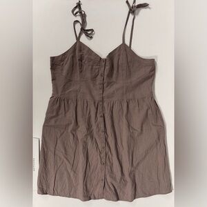 Aerie Linen Blend Button Mini Dress Tie Straps Corset Babydoll Pockets Women XXL